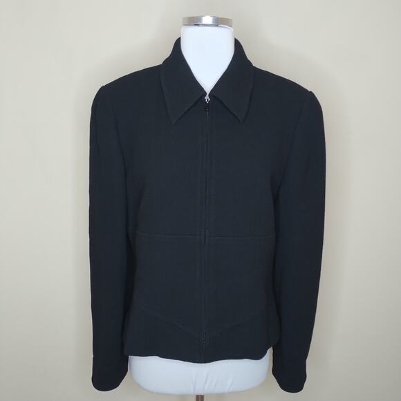 Carlisle Black Wool Jacket Blazer Zip Front Vintage - Picture 1 of 6